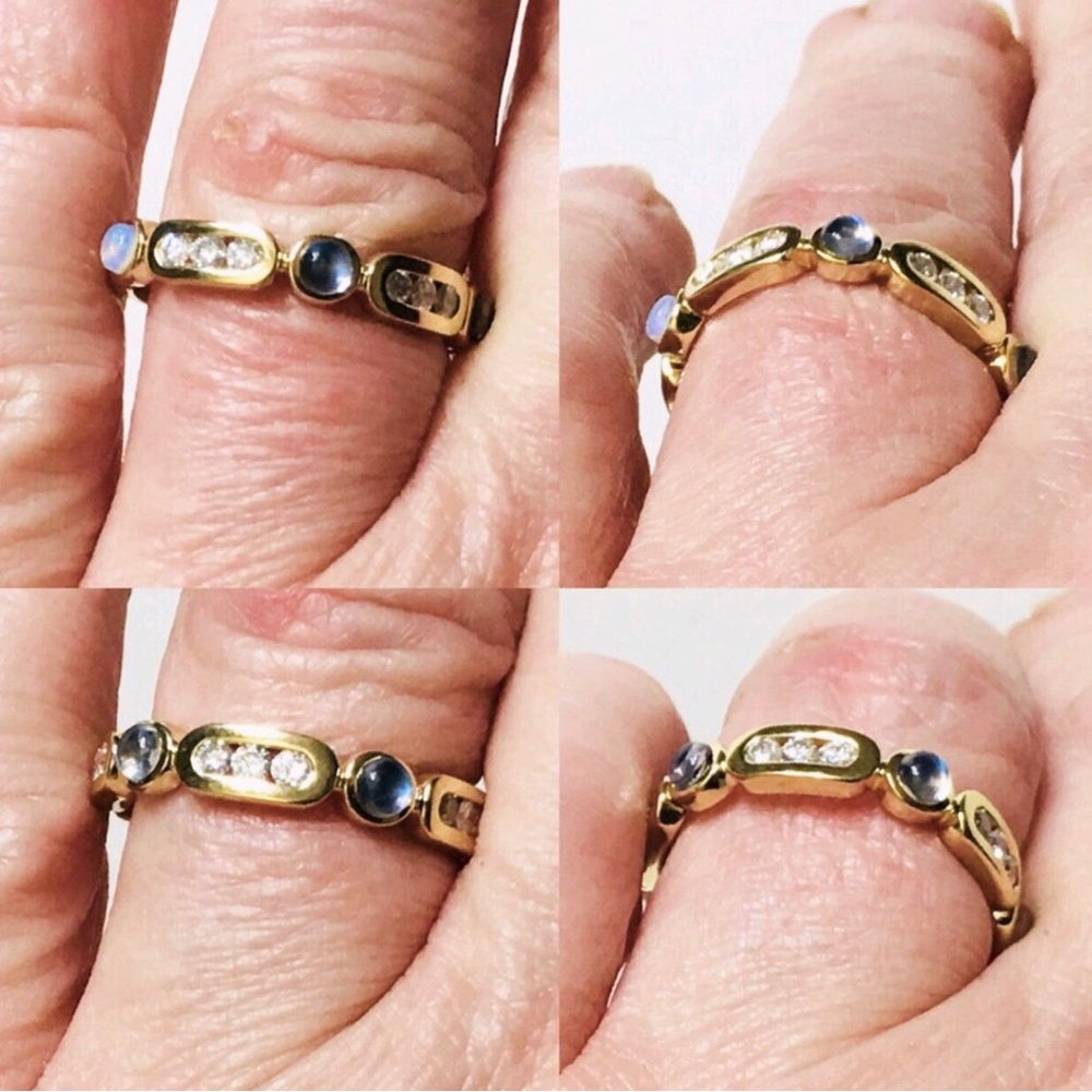 Vintage rare Movado 18K yellow gold moonstones and diamonds stunning band ring - Picture 7 of 10